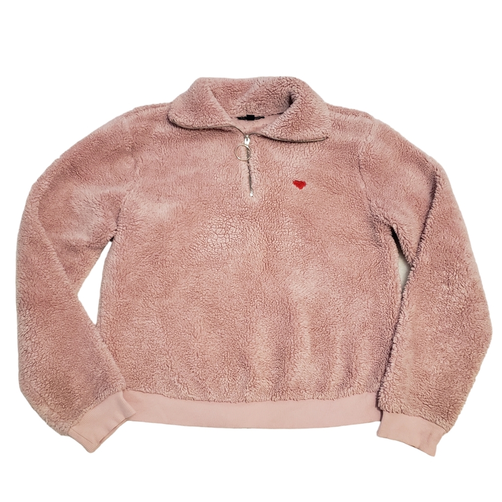 Topshop Pink Fuzzy Teddy 1/4 Zip Sweater